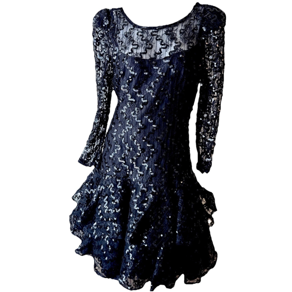 Julie Duroche Black Lace Ruffled Dress Saks Fifth Avenue 12